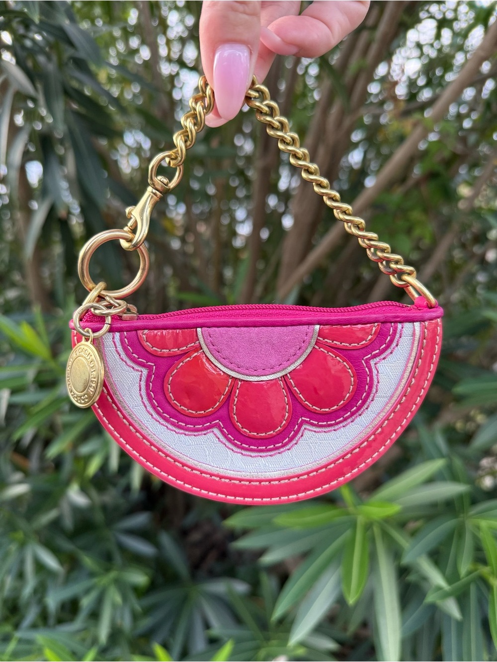 Coach Y2K Pink Flower Slice Coin Pouch Purse Charm